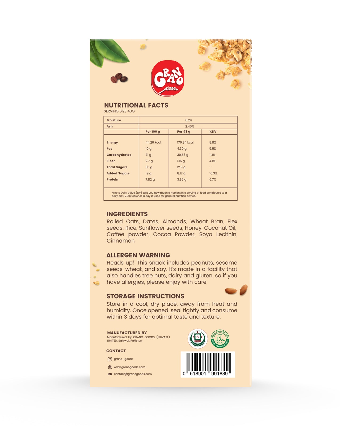 Coffee Almond Granola Bar