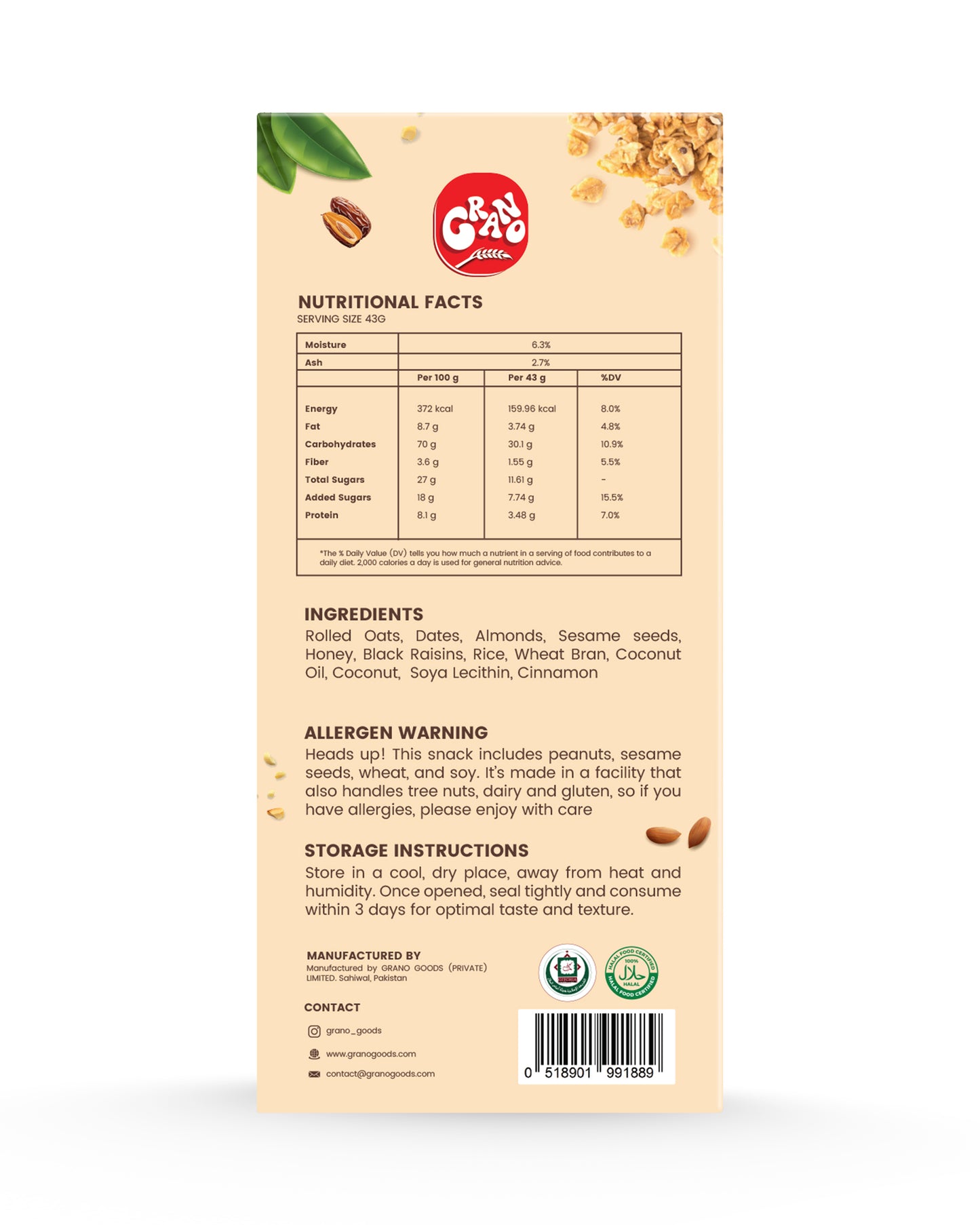 Dates & Almond Granola Bar