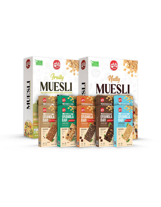 Healthy Start Combo – 2 Muesli 350g + 10 Granola Bars